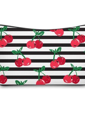 Cute Travel Makeup Bag Cosmetic Bag Small Pouch Gift for Women Stripes Cherry